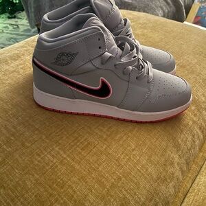 Nike Gray and Red High-Top Jordan Sneakers
